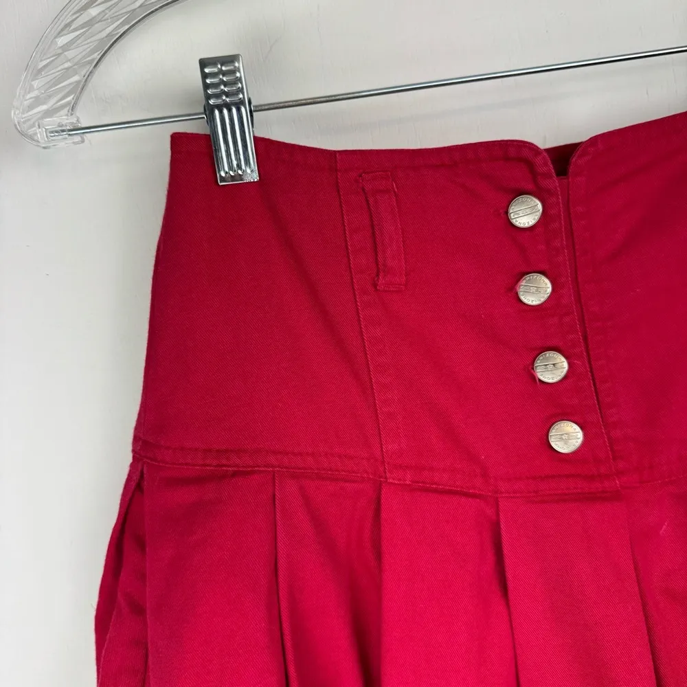 Vtg Y2K Corset Waist Red Pleated Mini Skirt Sz 2 High Rise Button Fly - Image 3