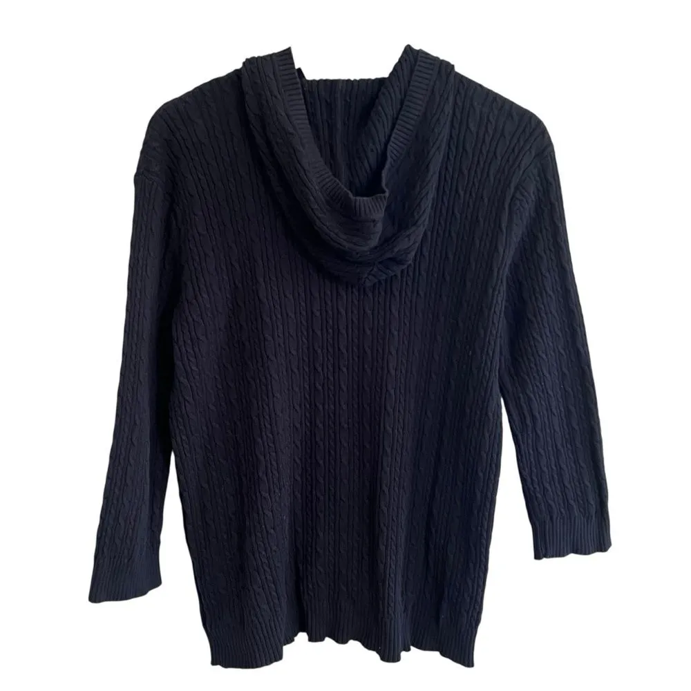 Lauren Ralph Lauren Womens Cable Knit Hoodie Sweater Sz XL Navy Preppy Old Money - Image 2