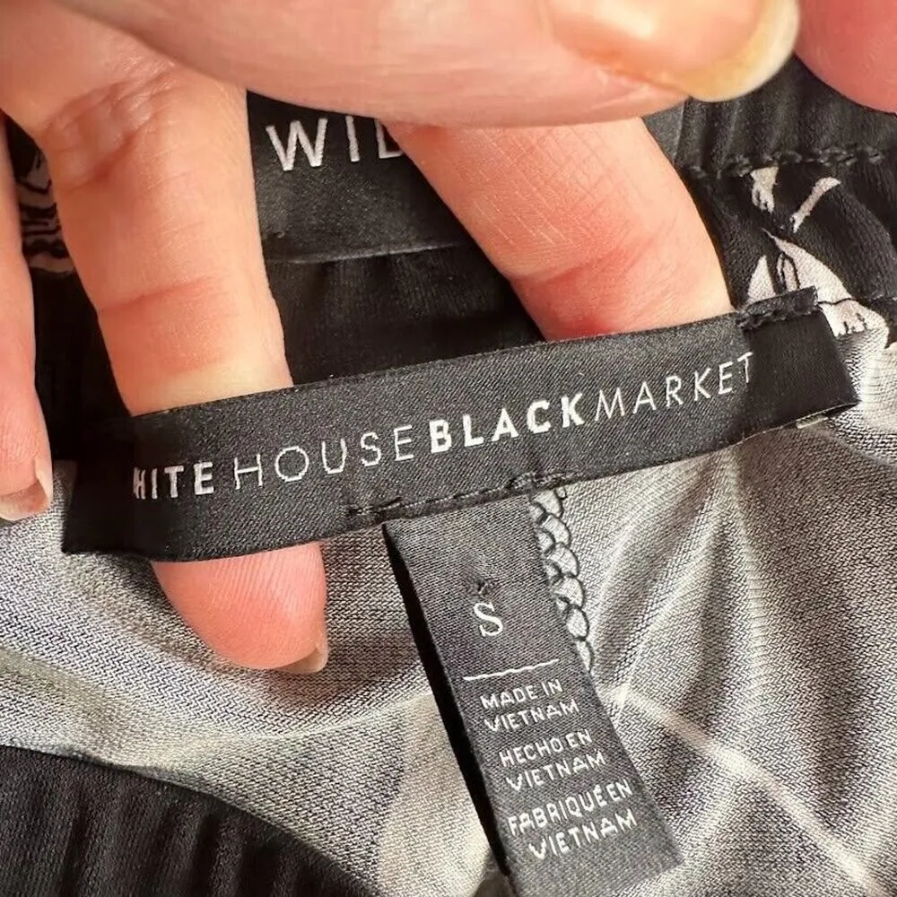 WHITE HOUSE BLACK MARKET WHBM Pants Size S Black White Floral Wide Leg Palazzo - Image 6