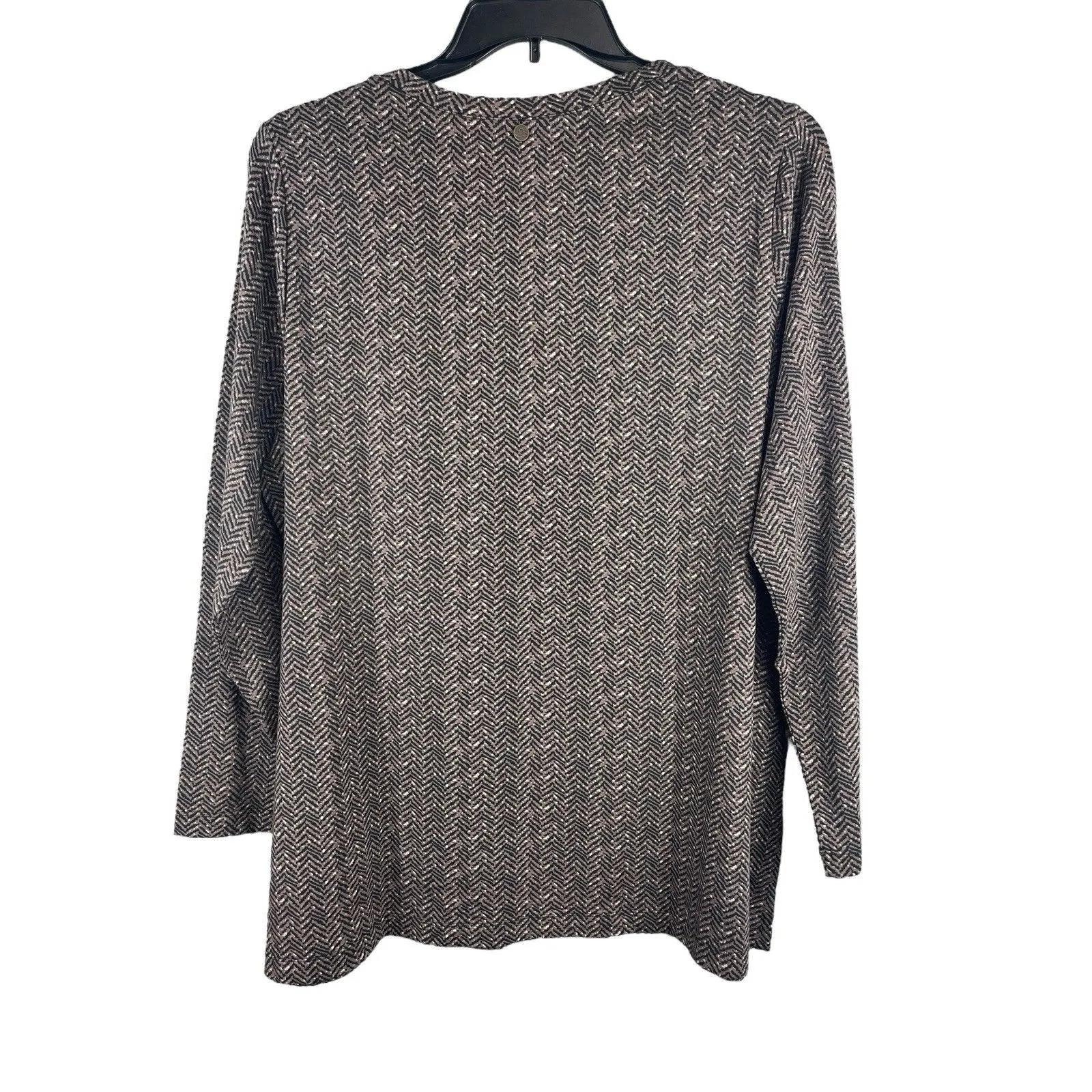Soft Surroundings 2X Herringbone Print Long Sleeve Top Velvet Embroidered Collar - Image 4