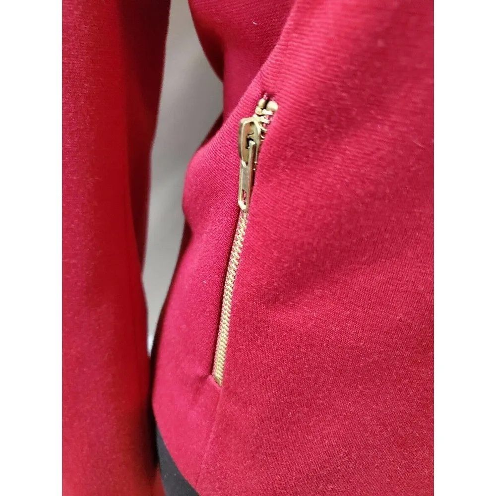 Kate & Rosy Women Solid Red Polyester Long Sleeve Full Zip Front Fitted Jacket M Size M - Image 3