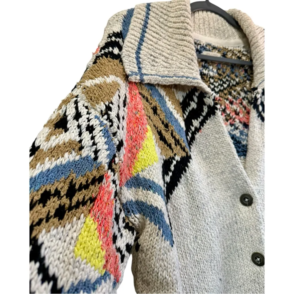 Anthropologie PILCRO Collared Cropped Cardigan Thick Southwestern Knit Sweater M - Image 6