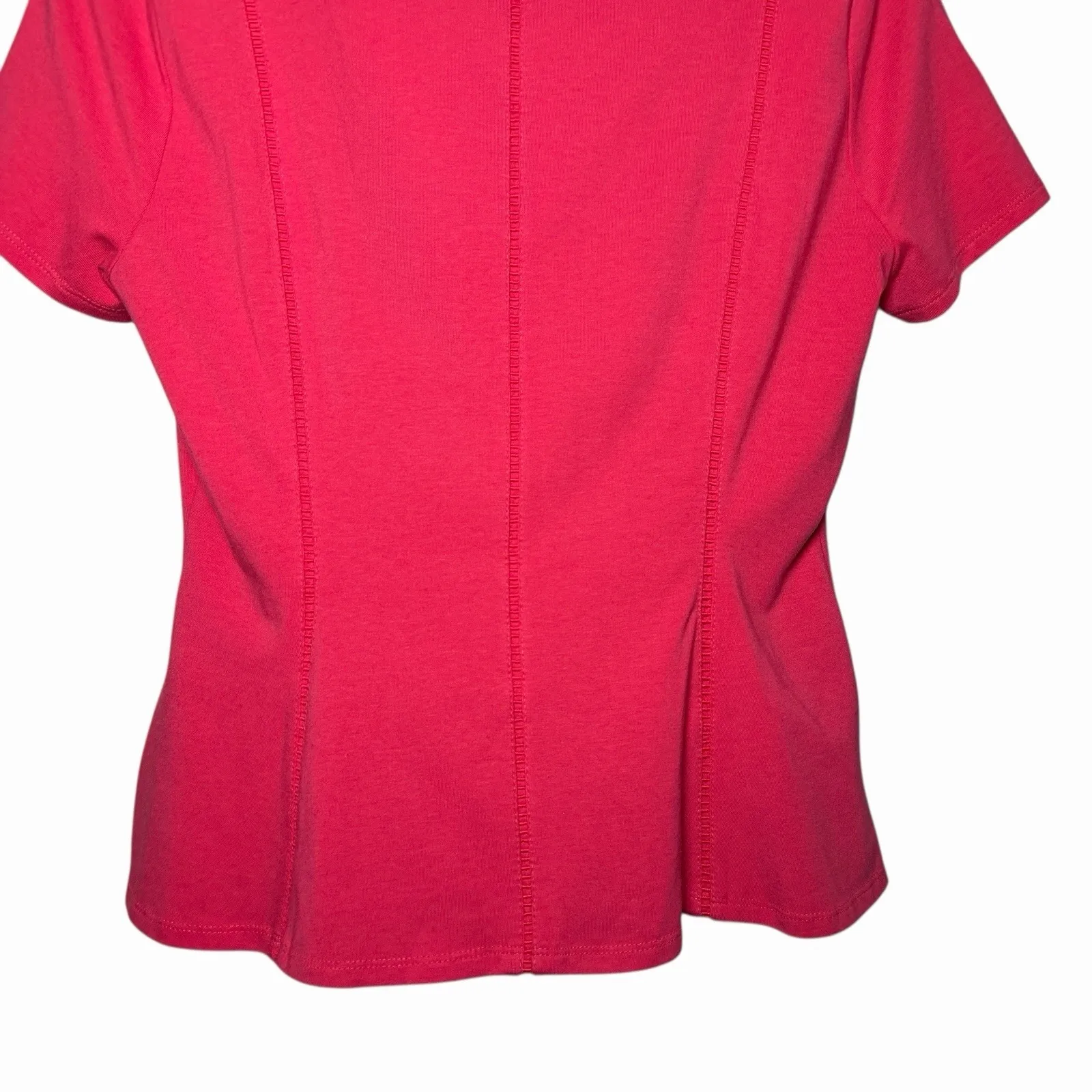 White House Black Market Women's Pink Bodice Tee M Modal Stretch Minimalist Chic - Image 9