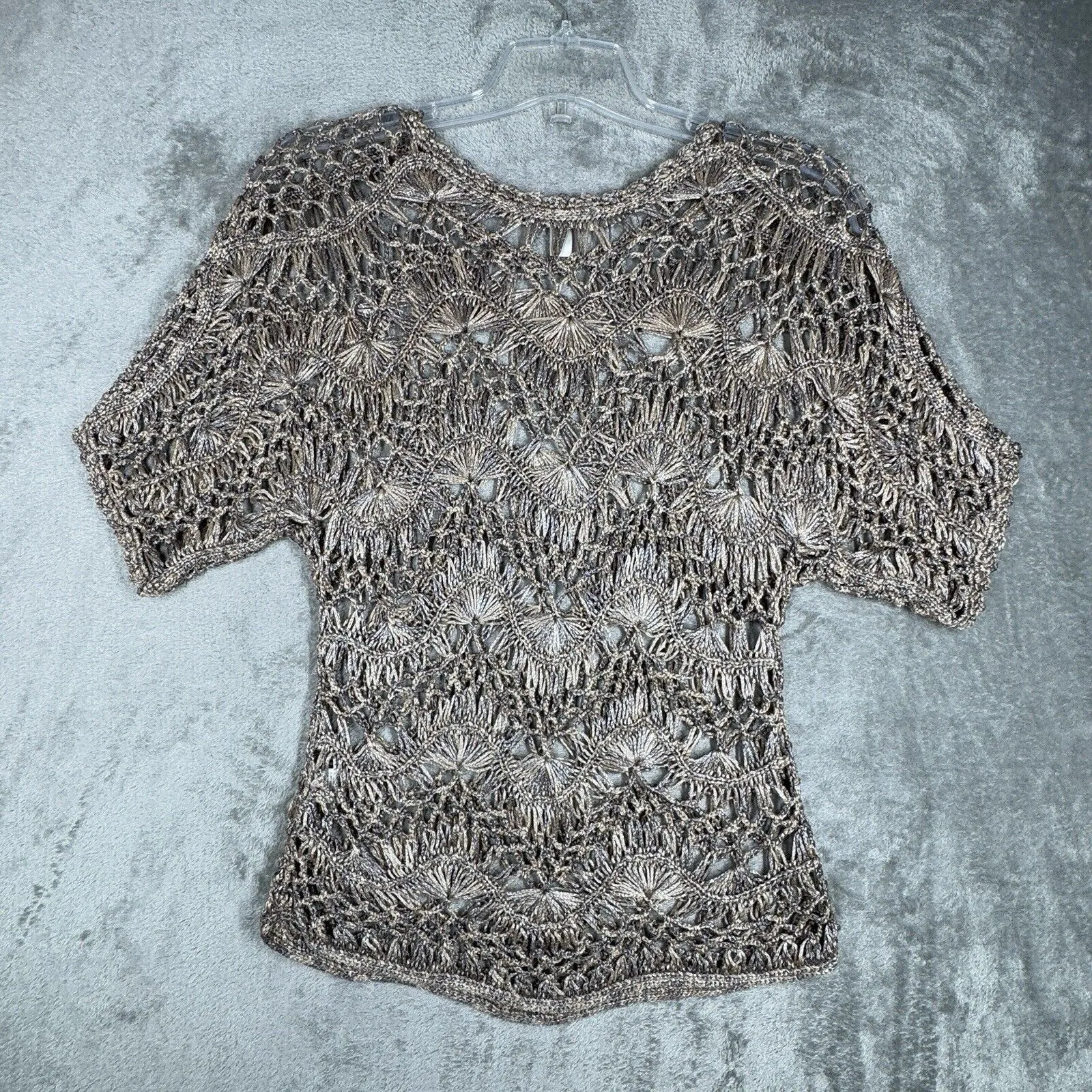 Dressbarn Sweater Womens Small Cream Open Crochet Neutral Bohemian Fairy Peasant - Image 3