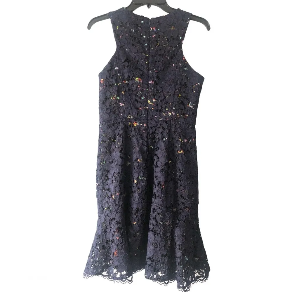 Shoshanna Navy Blue  Lace Nylon Racer Top Cocktail Mini Dress Size 4 - Image 3