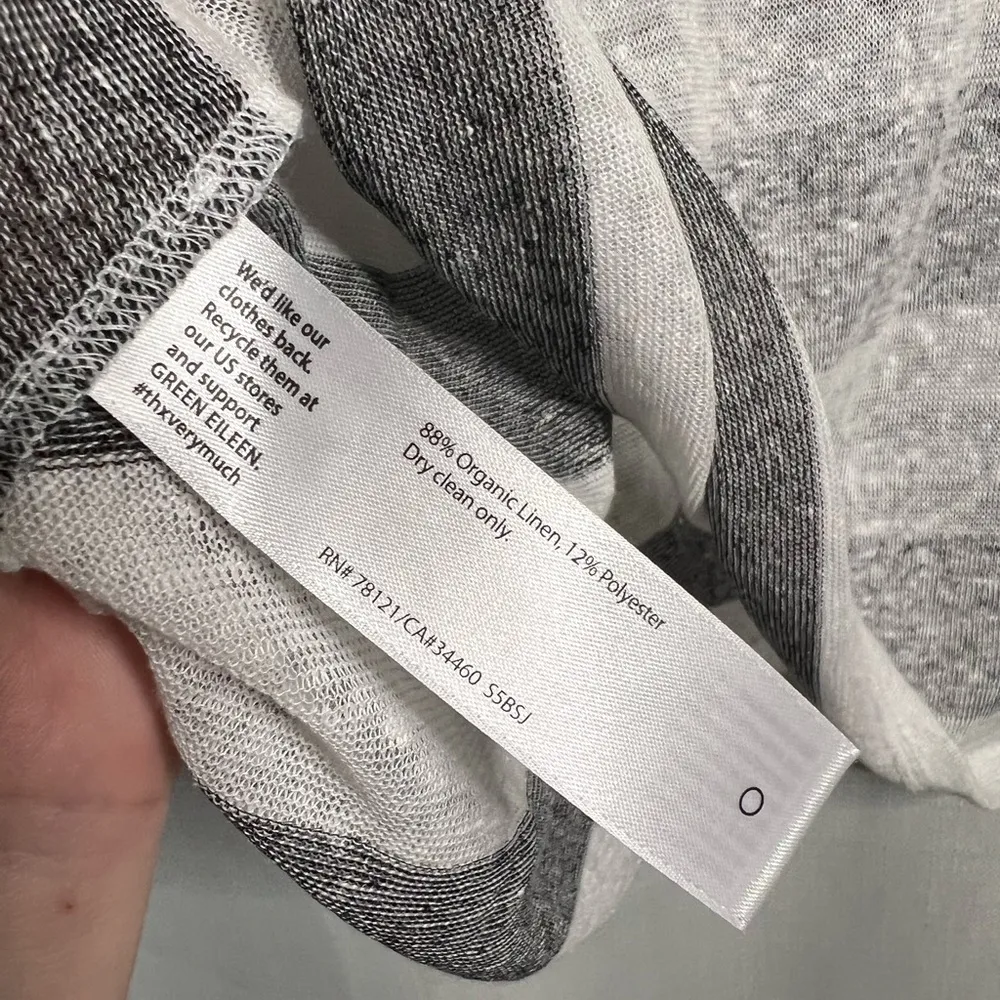 EILEEN FISHER White and Grey Organic Linen Stripe Knit Racerback Long Tank XS - Image 6