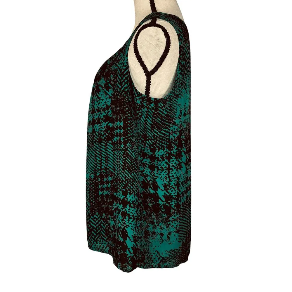 APT 9 Large Top Sleeveless Lined Abstract Rear Zip Scoop Neck Pleated Neck Green - Image 7