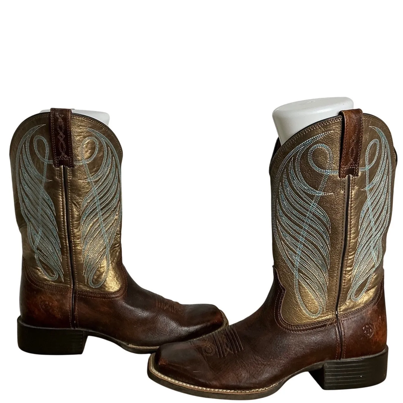 Ariat Legend Western Boots Women's 10B Brown Gold Leather‎ Turquoise Stitch - Image 2