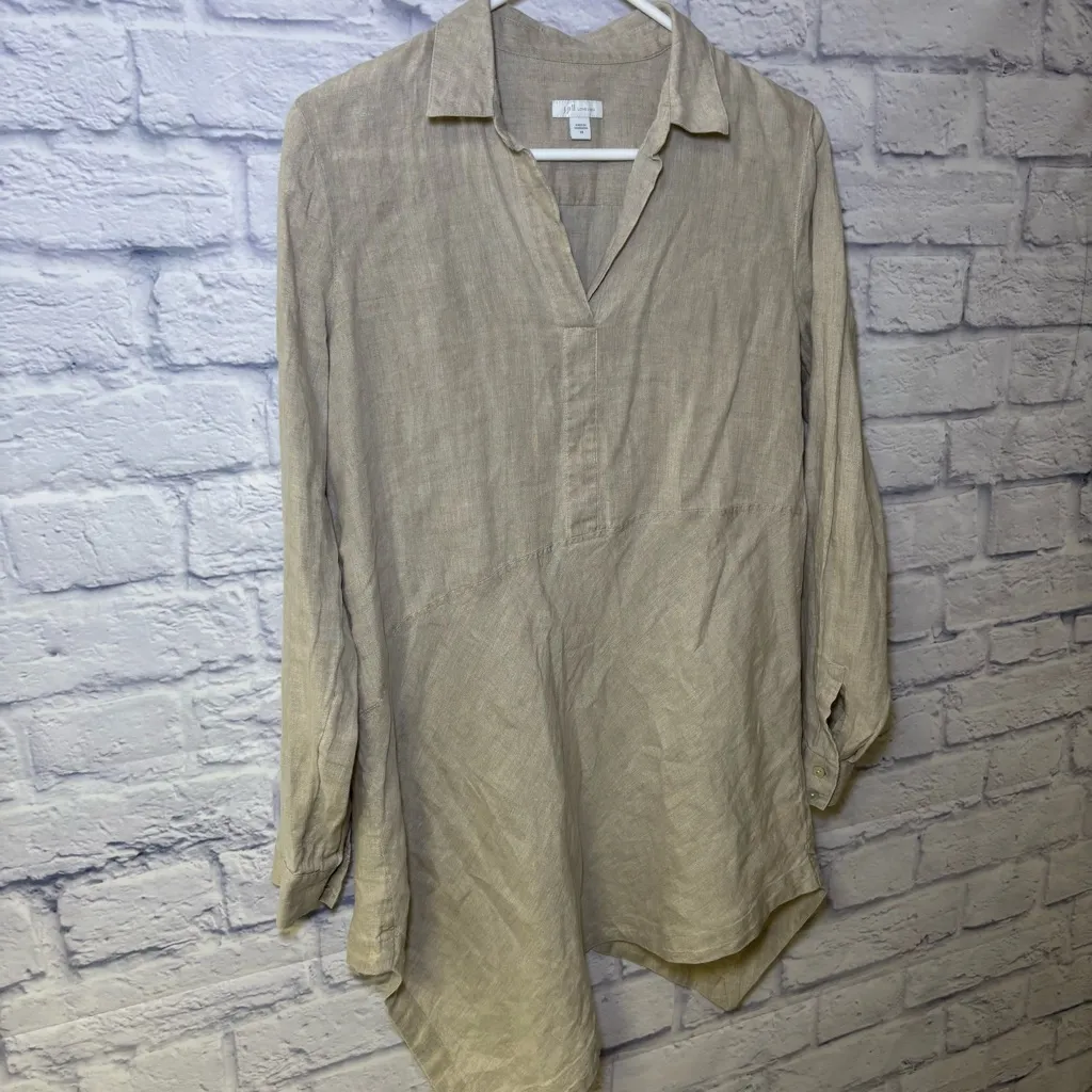 J. Jill Boho Beige Linen Long Sleeve V - Image 4