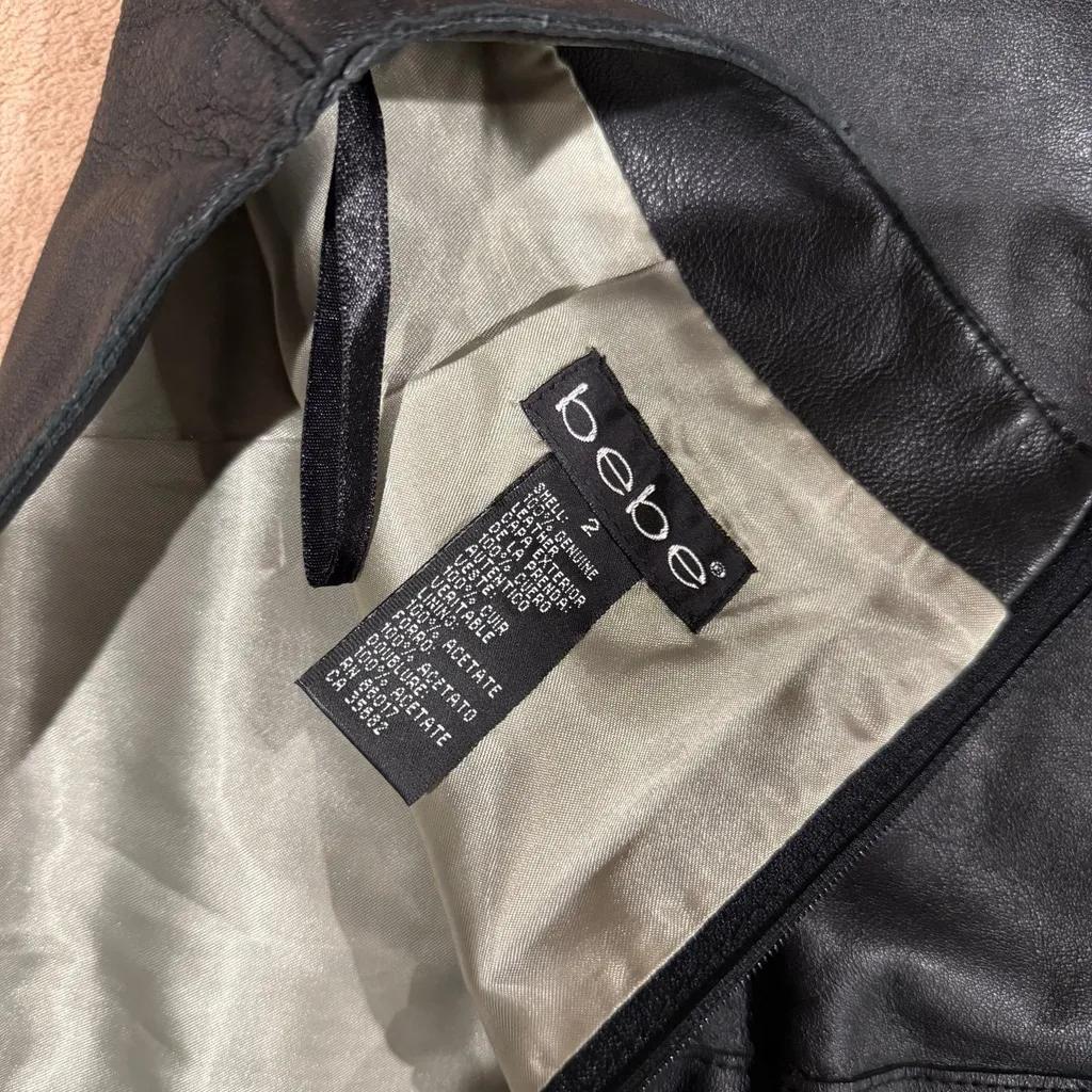 Vintage Y2K Bebe 100% Genuine Soft Leather Black Pencil Skirt, Sz 2 - Image 3