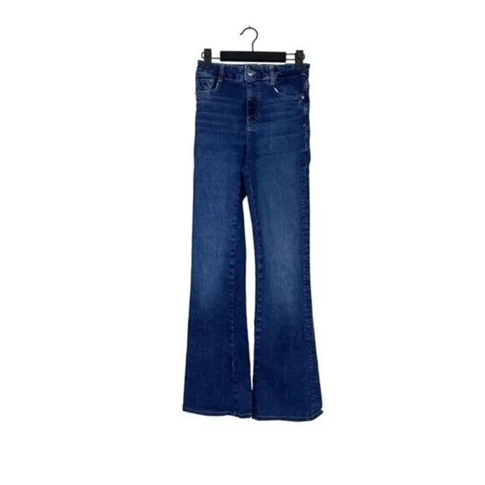ZARA High Waisted Straight Slim Cut Full Length Flared Wide Leg Boot Cut 2 Blue - Image 13