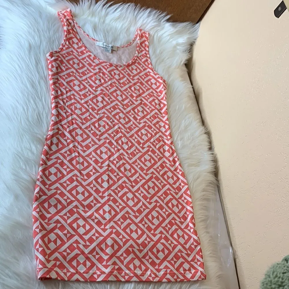 Forever 21 Coral Geometric Print Bondycon Tank Dress Size Small - Image 6