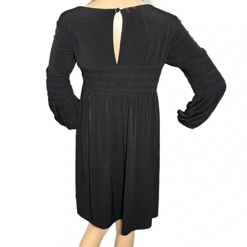 Jessica Simpson Soft Long Sleeve Black Dress Smocked Mini Square Neck Women’s 6 - Image 4