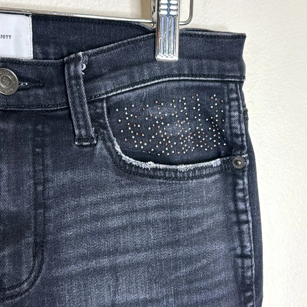 Current Elliot ladies dark black denim bling pockets skinny jeans size 28 - Image 4