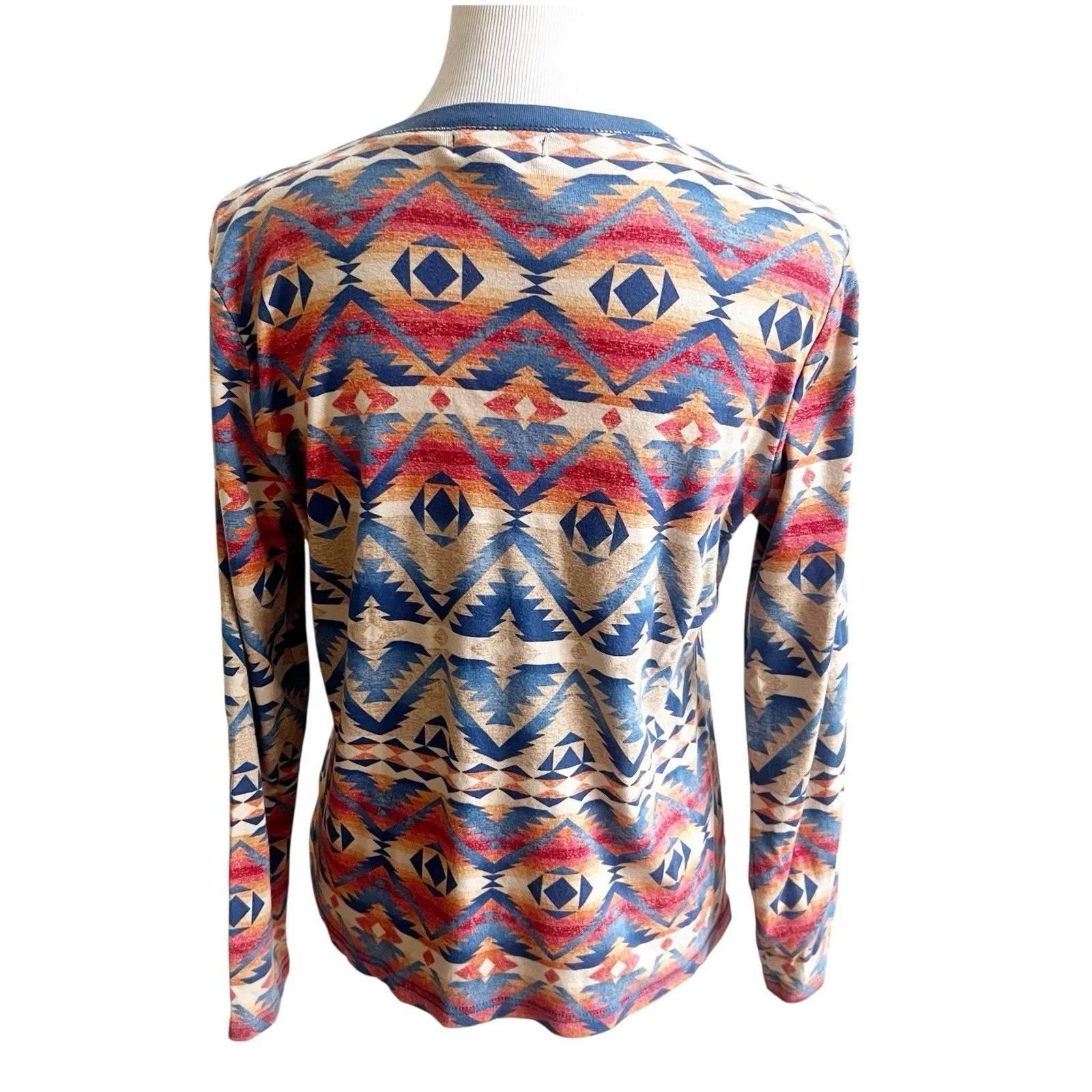 Chaps Denim Women’s Aztec Print Long Sleeve Vintage Soft Suede Lace Up V-Neck XL - Image 3