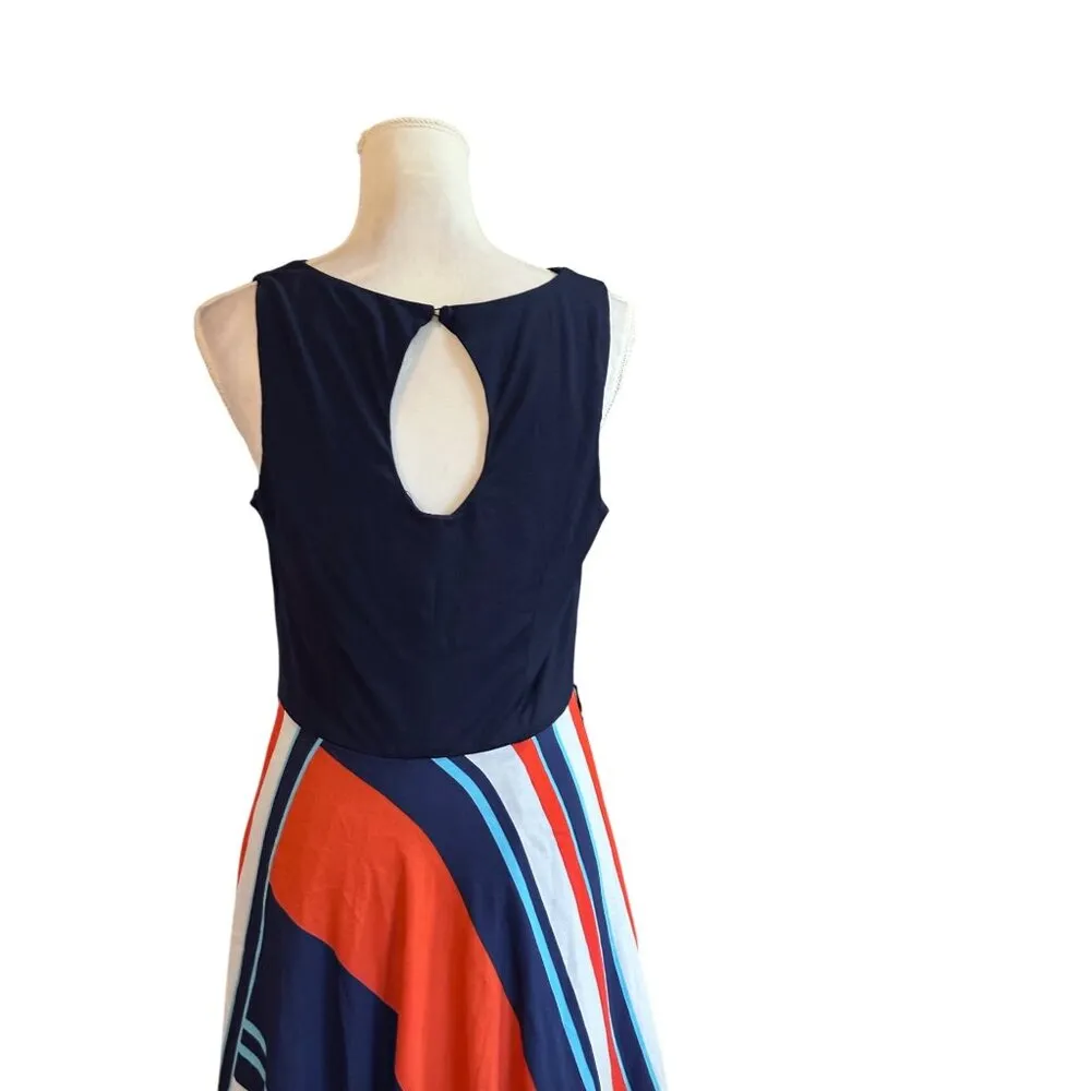 Eliza J Maxi Dress Women 12 Jersey Navy Red Geometric Flowy A-Line No SASH - Image 4