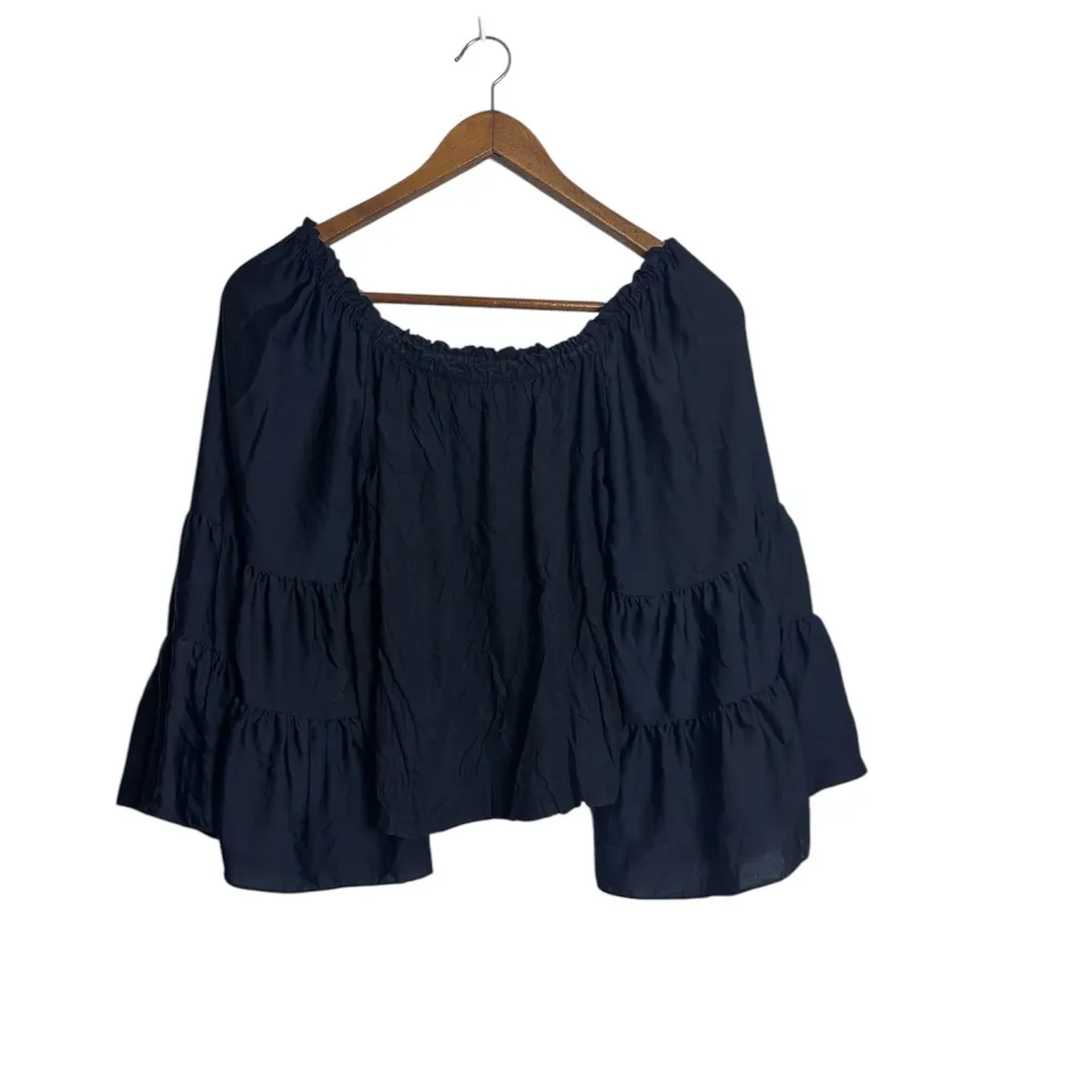 Anthropologie Black Off Shoulder Ruffled Hippie Fairy Peasant Top - Image 6