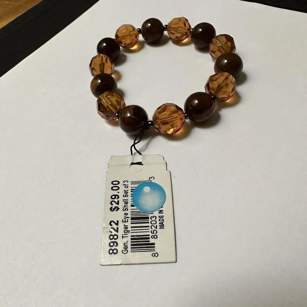 Cookie Lee Small Wrist Bead Beaded Bracelet 6 Inch NWT Brown / Amber Tone - Image 7