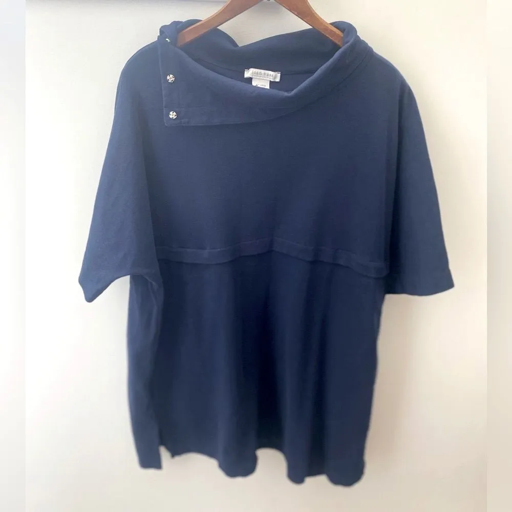 Joan Vass Navy Blue Short Sleeve Tunic Top Women’s Plus Size 1X Nautical Preppy - Image 2