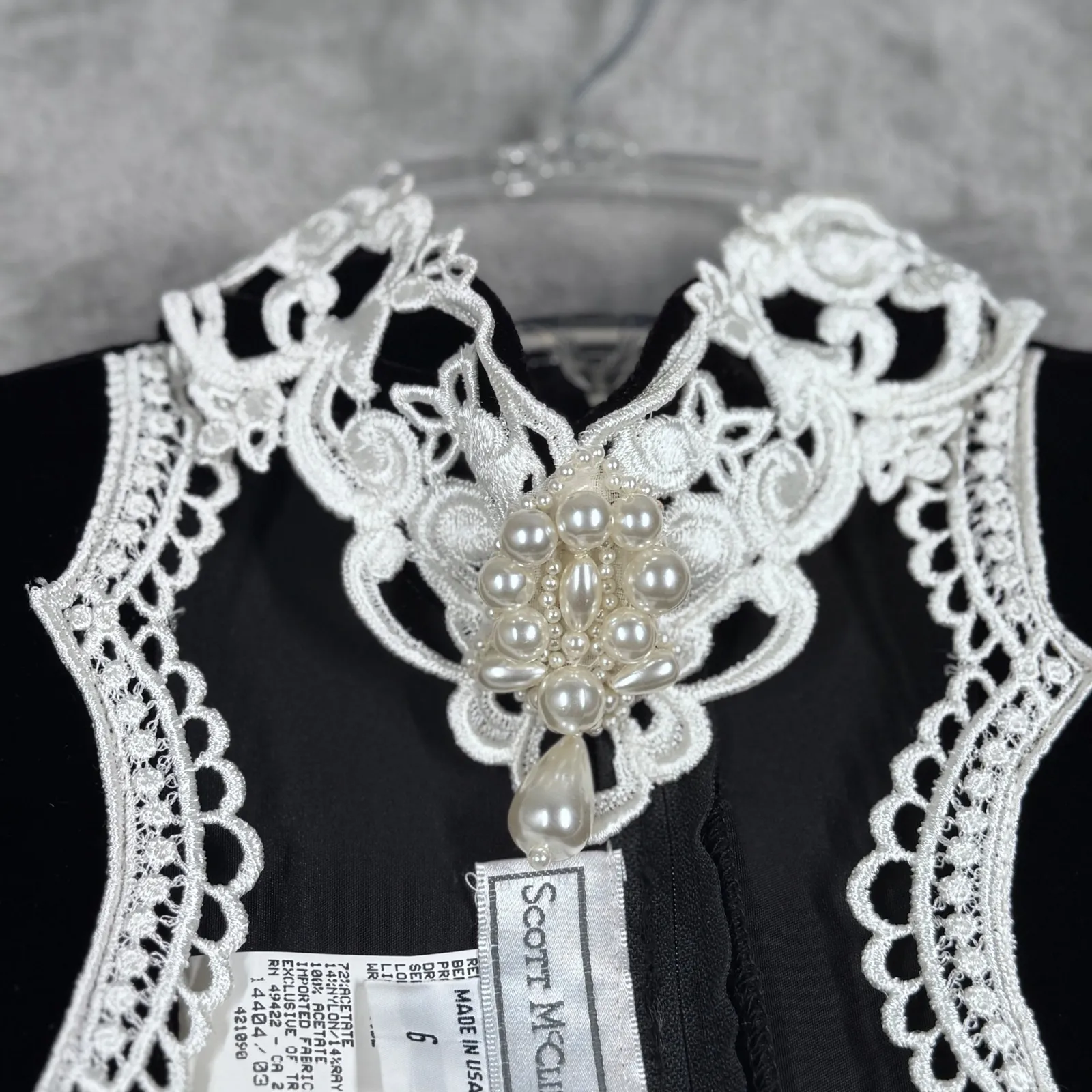 Scott McClintock Dress Vintage‎ Black Velvet Lace Mini Bouche Gothic Elegant 2 Size 6 - Image 7