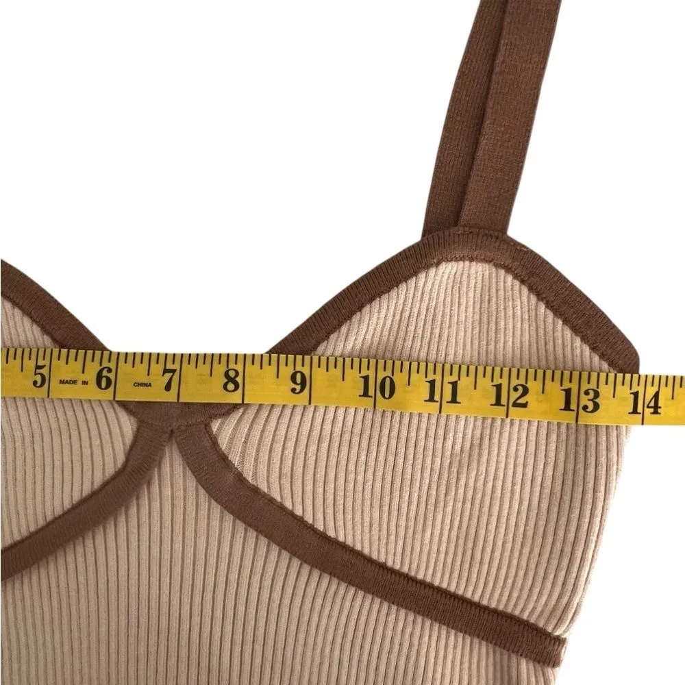 Lush Ribbed Cropped Top Size M Tan Neutral Minimalist Clean Girl Boho 70's - Image 4