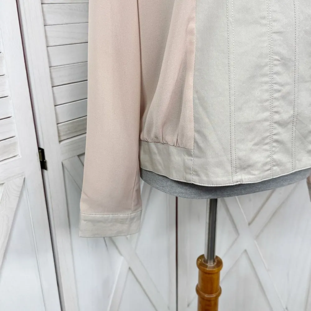 Bar III Chiffon Twill Mixed Media Half Zip Jacket Blush Pink Tan Medium - Image 7