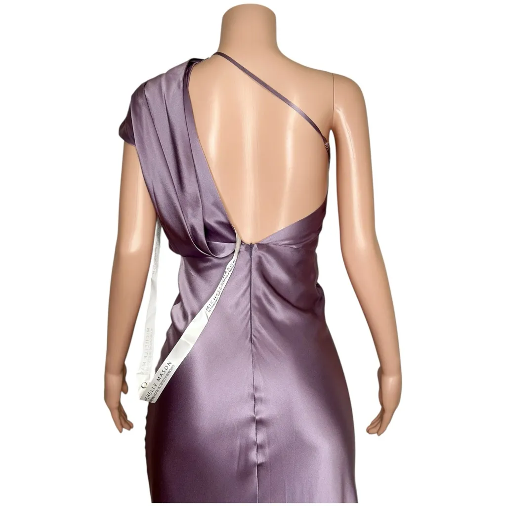 MICHELLE MASON Asymmetrical Open Back One Shoulder Silk Satin Gown, Mauve, 0(US) - Image 12