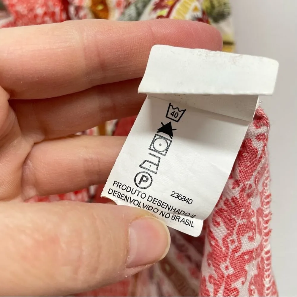 Farm Rio Red & Tan Seashell Print Handkerchief Blouse Womens S Top Boho Shirt - Image 10