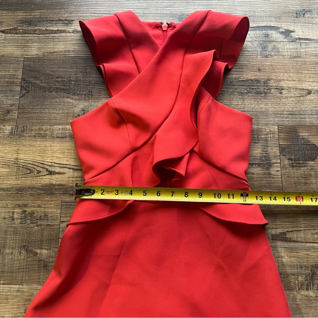 BCBGMAXAZRIA Careen Dress Ruffle Mini in Bright Poppy, Size O - Image 5