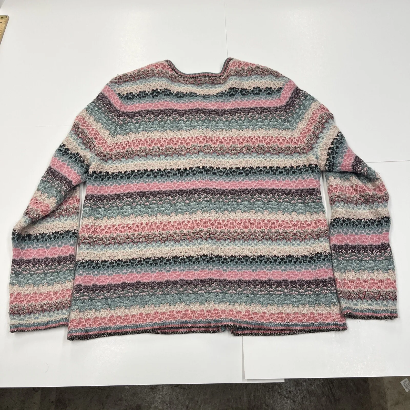 Vintage KORET Wool Mohair Cardigan Sweater Sz L Button Up Multicolor Grannycore Pink Size L - Image 2