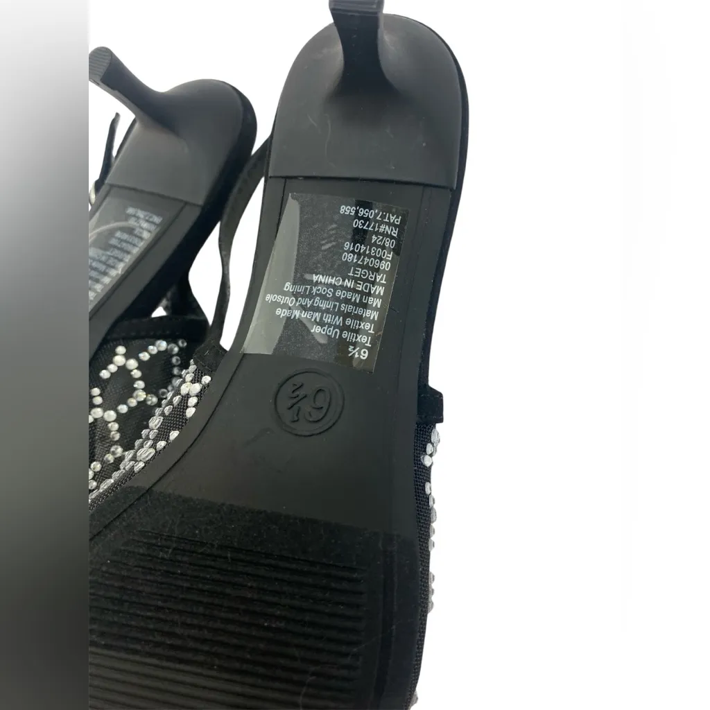 A New Day Women’s 6.5 Slingback Kitten Heels Black Mesh Rhinestone Pointed Toe - Image 5