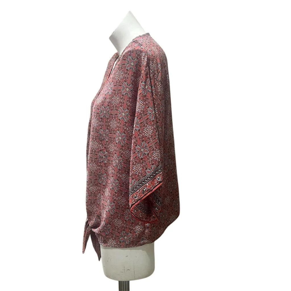 Max Studio Women's Plus 1X Red Geometric V-Neck Blouse 3/4 Sleeve - Image 2