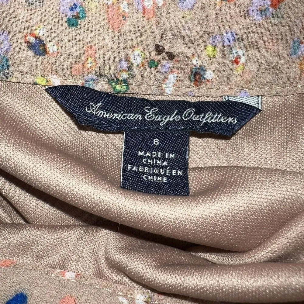 American Eagle Womens Pleated Mini Skirt Size 8 Floral Print Taupe Orange Multi - Image 4