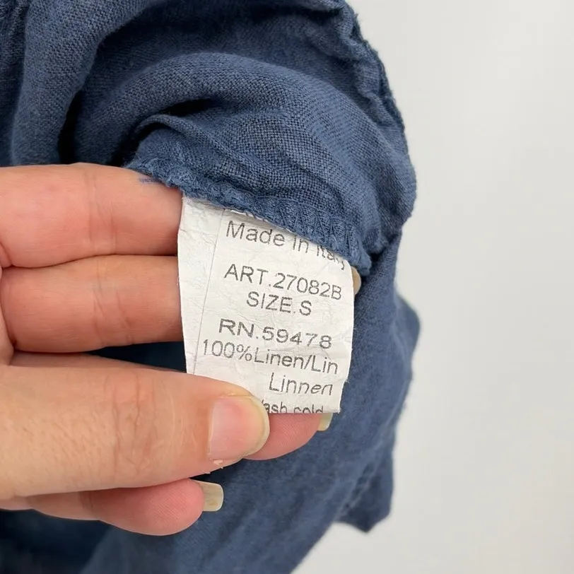 Lungo L'arno Italy Linen Dress Sz S Lagenlook Minimalist Coastal Chambray Shift Blue - Image 9