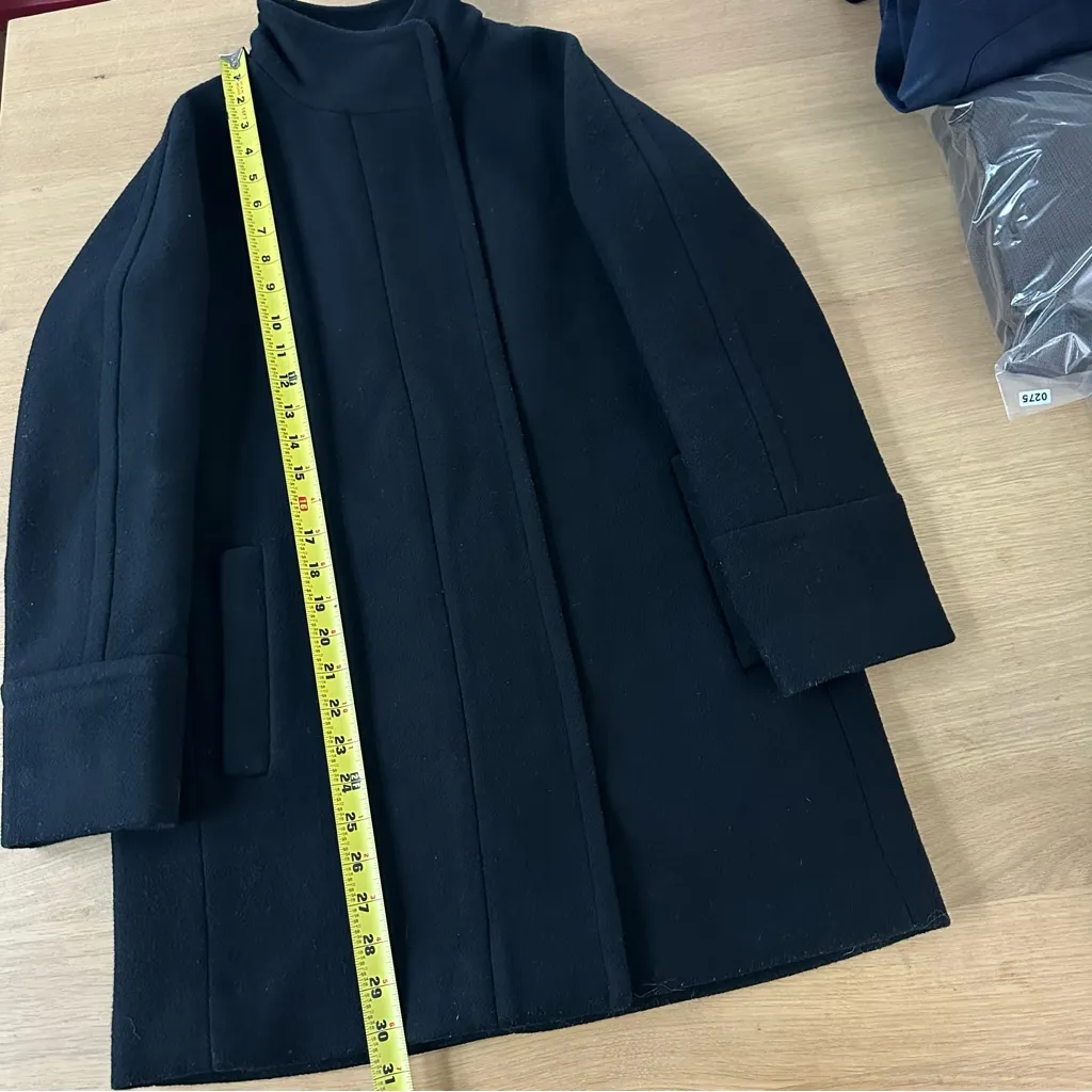 J.Crew Wool Blend Funnel Neck City Coat Black Size 4P Preppy Classic Zip Up - Image 14
