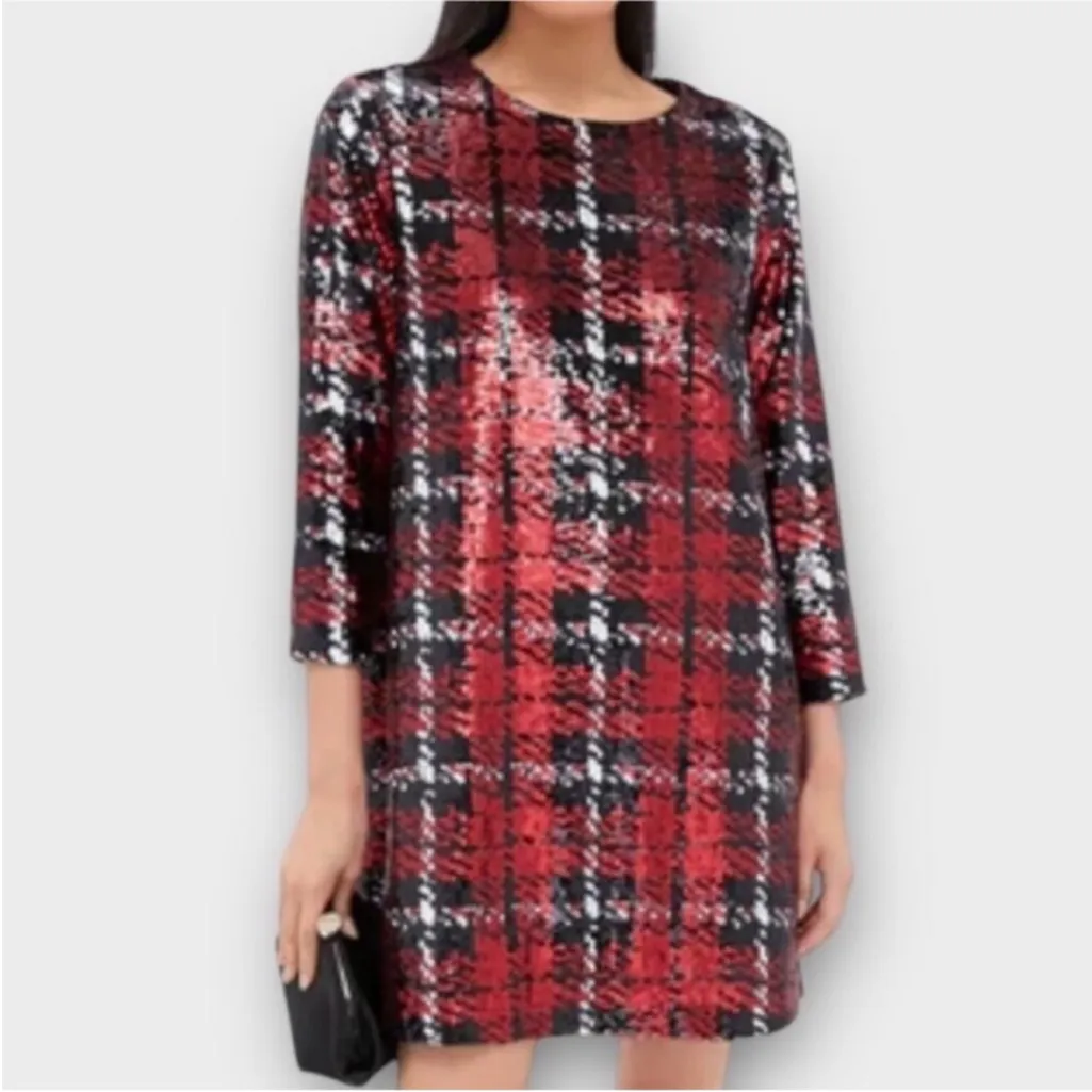 TUCKERNUCK Red and black  
Houndstooth Sequin dress NEW - Image 8