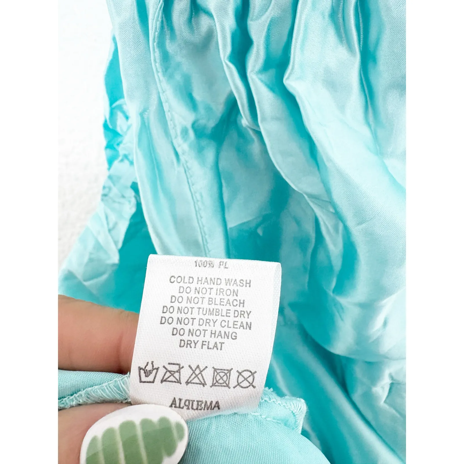 Alquema 3/4 Sleeve Smash Pocket Midi Dress Size Medium Glossy Ice Blue Crinkle - Image 6