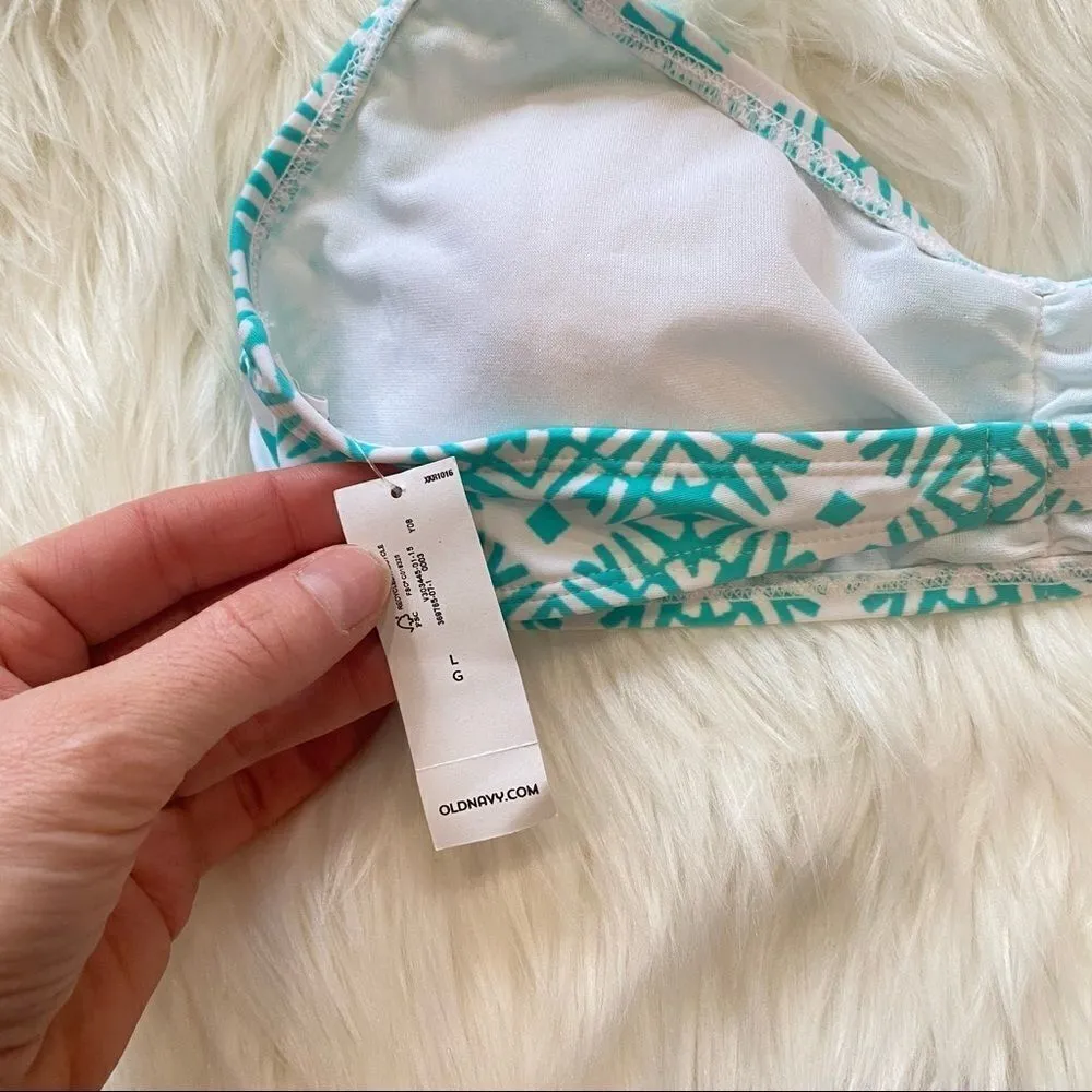 Old Navy blue white  geometric Bikini Bathing swim suit top‎ size large nwt - Image 2