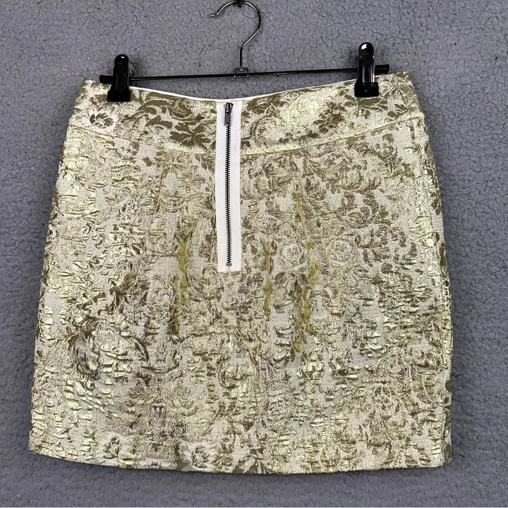 Johnnie B Skirt Womens 26 Gold Metallic Shimmer Jacquard Mini - Image 3