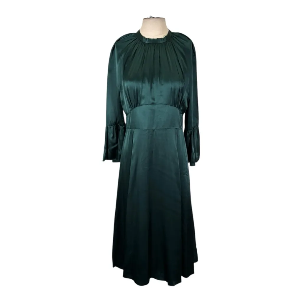 NEW  L.K.Bennett Sage Shirred Silk Midi Dress Size 8 - Image 2
