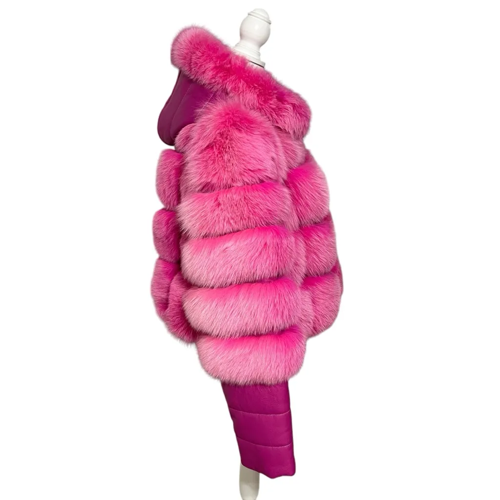 Smith Fine Furs Genuine Fox Fur Convertible Hooded Jacket To Vest Pink Dyed 2XL Size 2X - Image 5