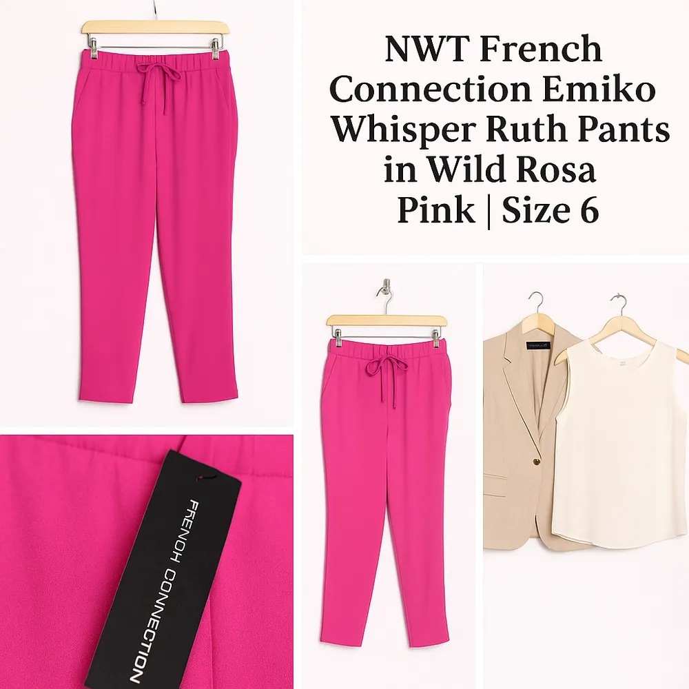NWT French Connection Emiko Whisper Ruth Pants In Wild Rosa Sz 6 drawstring - Image 2