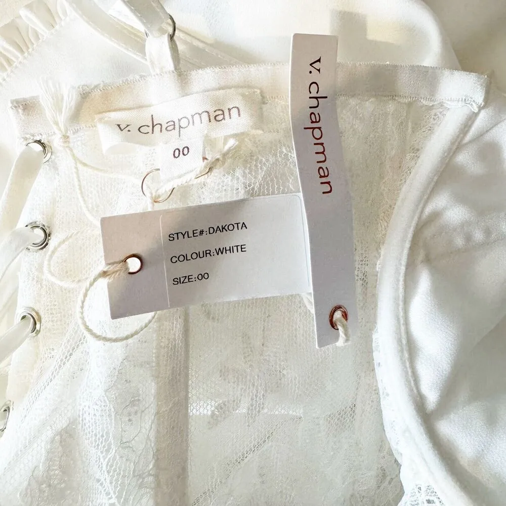 V CHAPMAN Dakota White Satin Lace Ruffle White Wedding Bridal Gown Size 00 NWT - Image 12