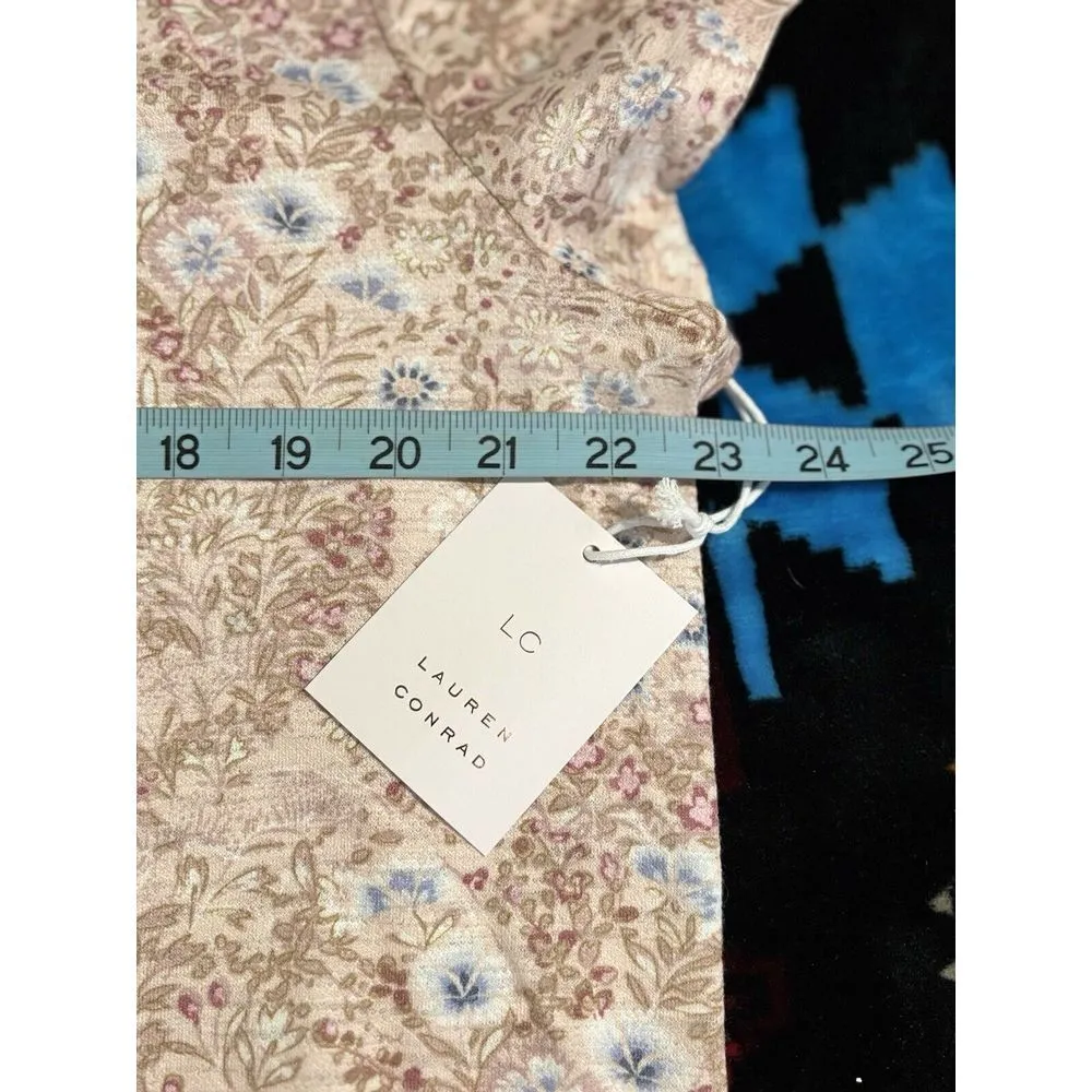 Laura Conrad Tan/Burg Floral Short Sleeve Keyhole Ribbon Blouse Size XL Lace NWT - Image 5