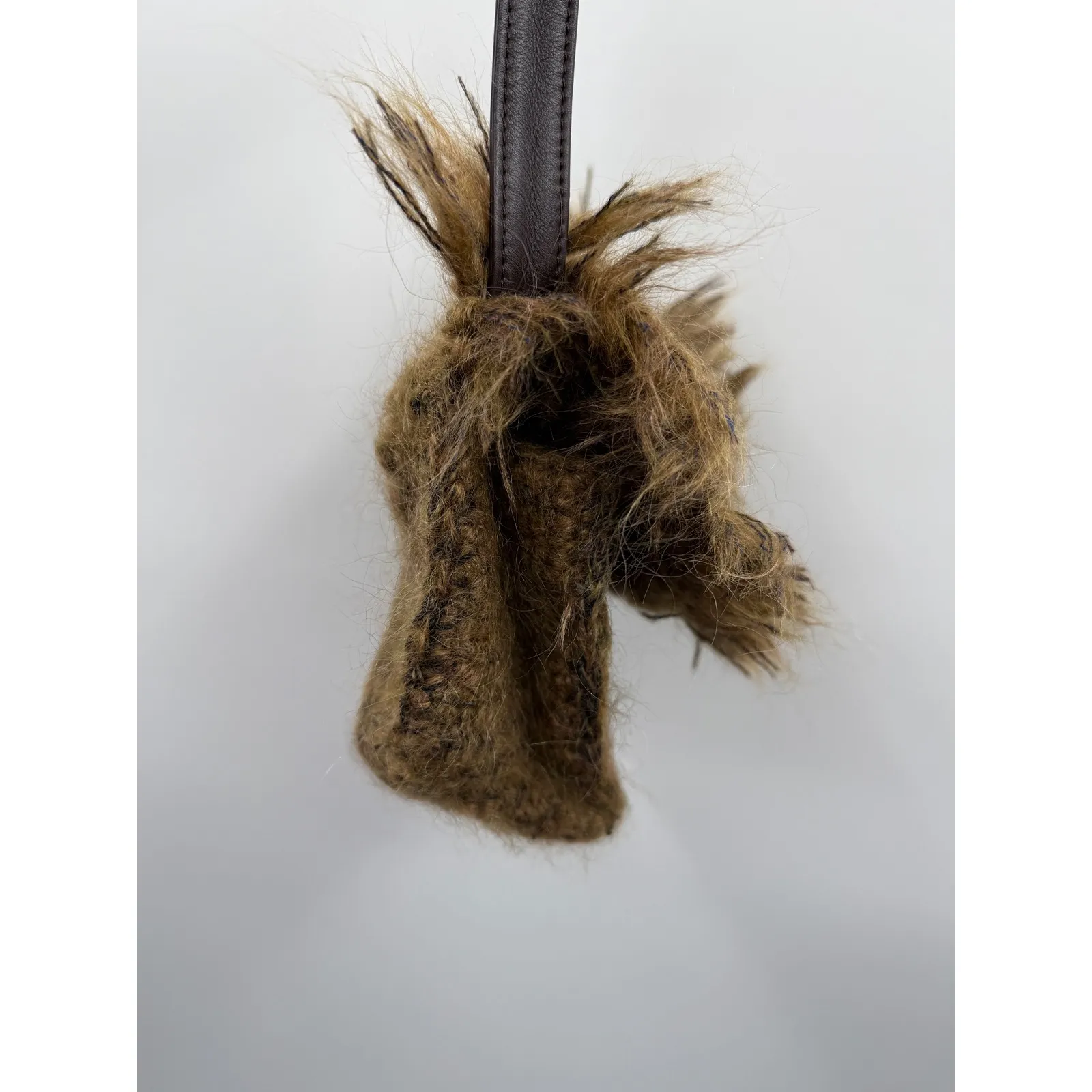 Paris Designer Textured Flap Shoulder Bag Brown Fuzzy Yarn Boho Style Purse - Image 4