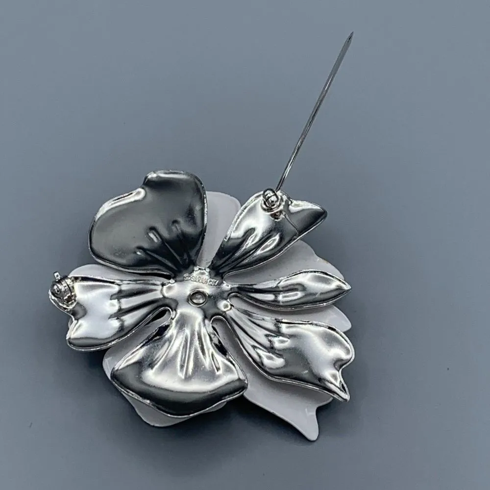 Vtg Sarah Coventry New Summer Magic Brooch Clip Earring Set Silver Tone White - Image 7