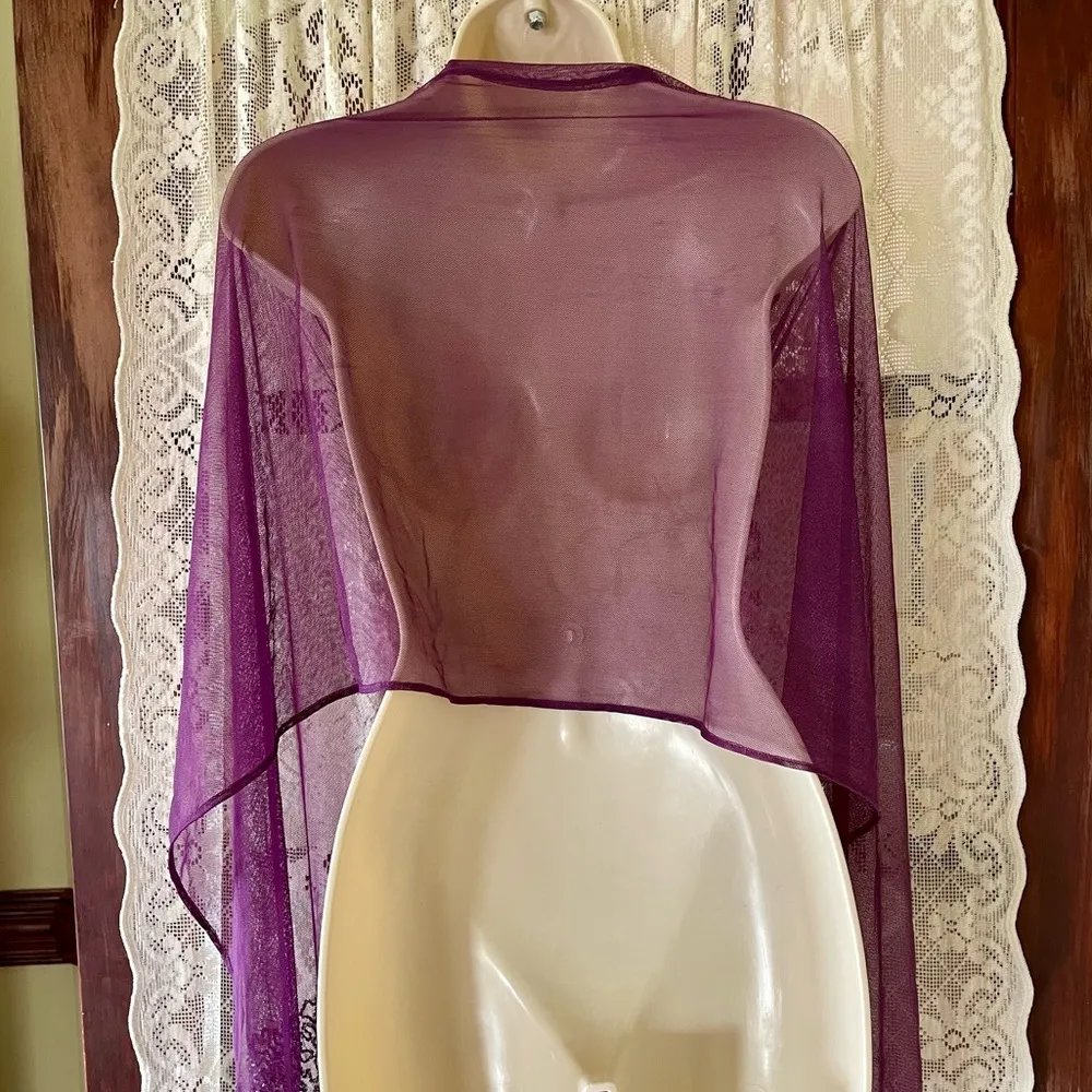 Sheer Purple Beaded Scarf Vintage - Image 6