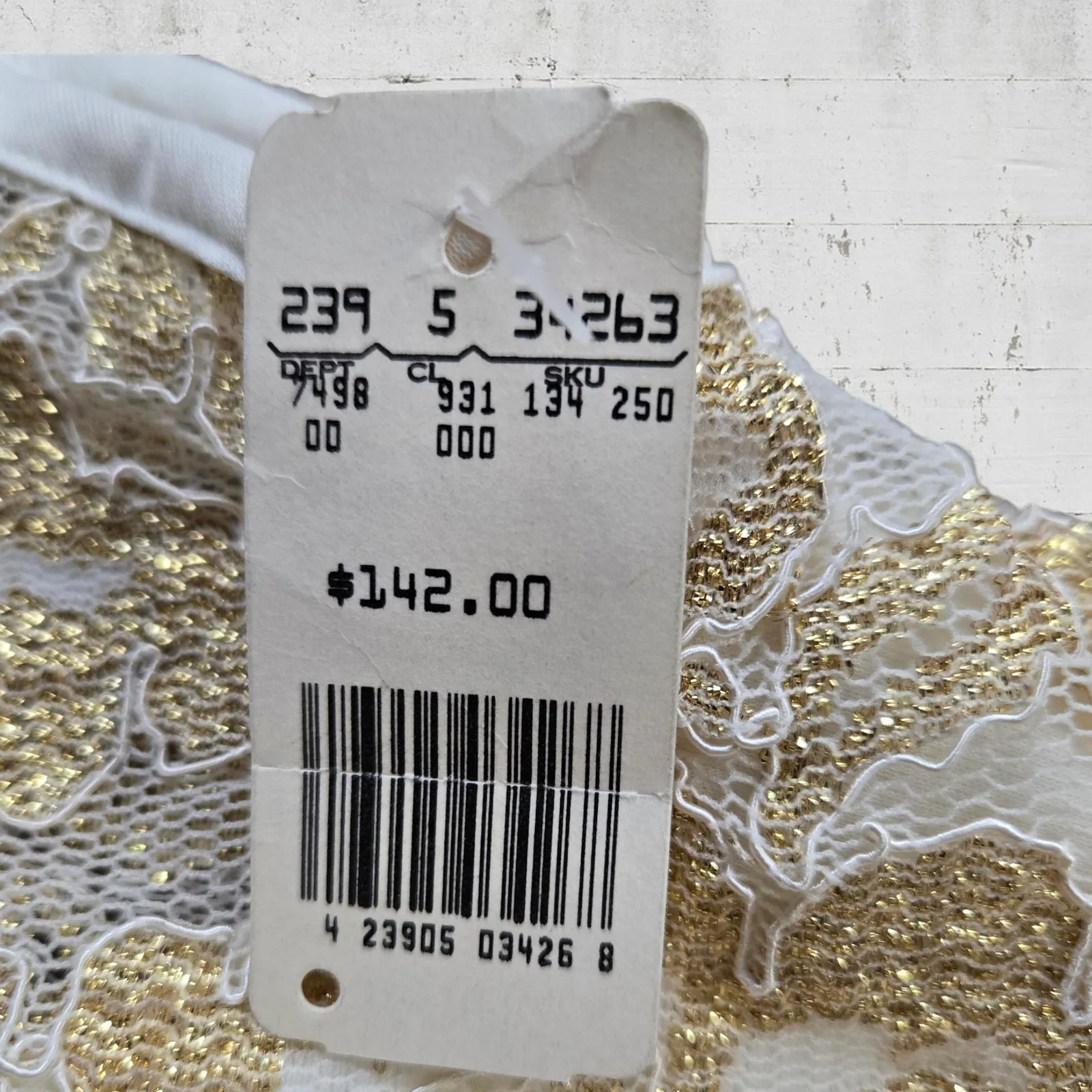 Vintage 1980s Lace Party Dress Ivory Gold USA Made Deadstock Fit Flare Size 4 White - Image 8