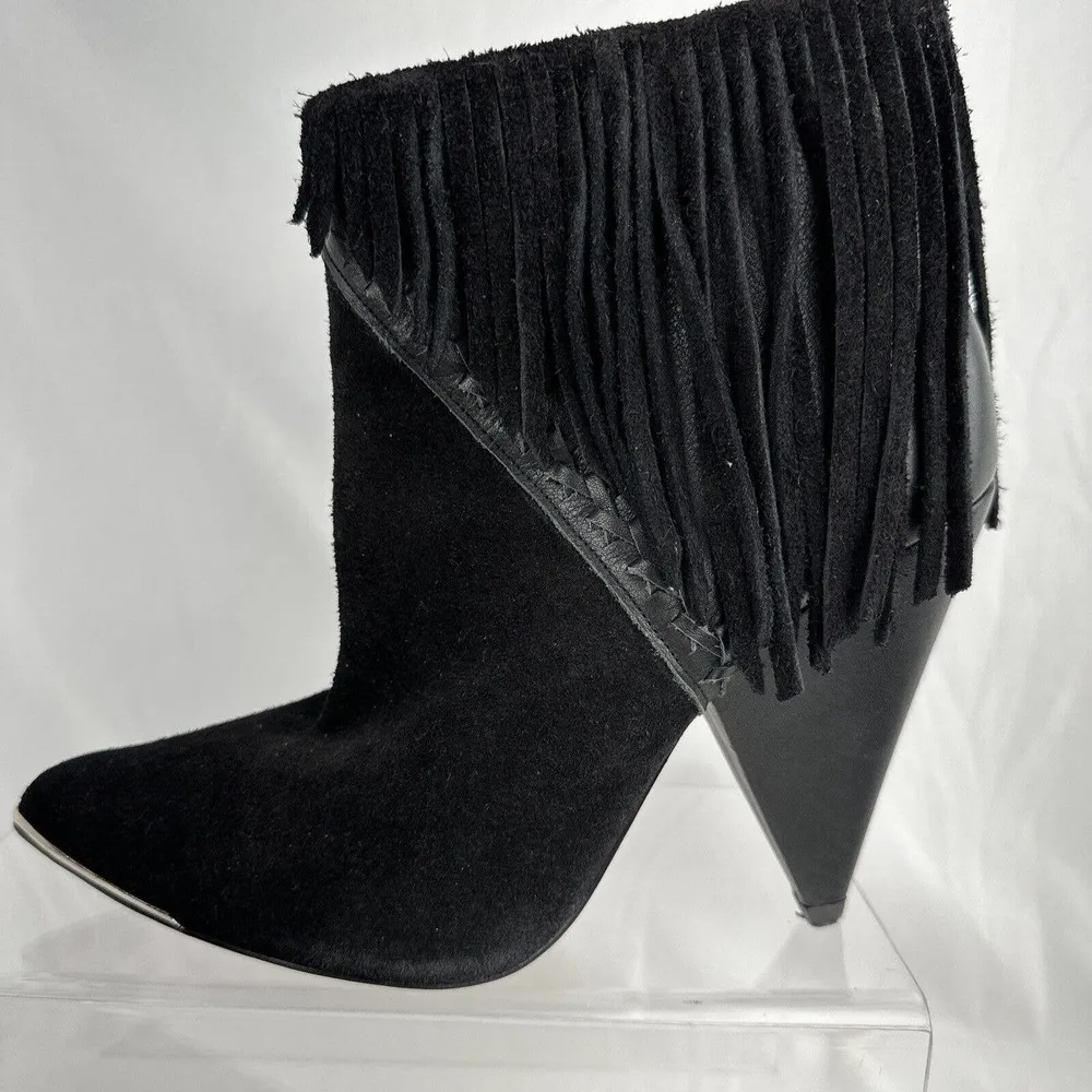Iro Revolve Womens Xabea Bootie 7 US 38 EU Black Leather Suede Fringe - Image 2