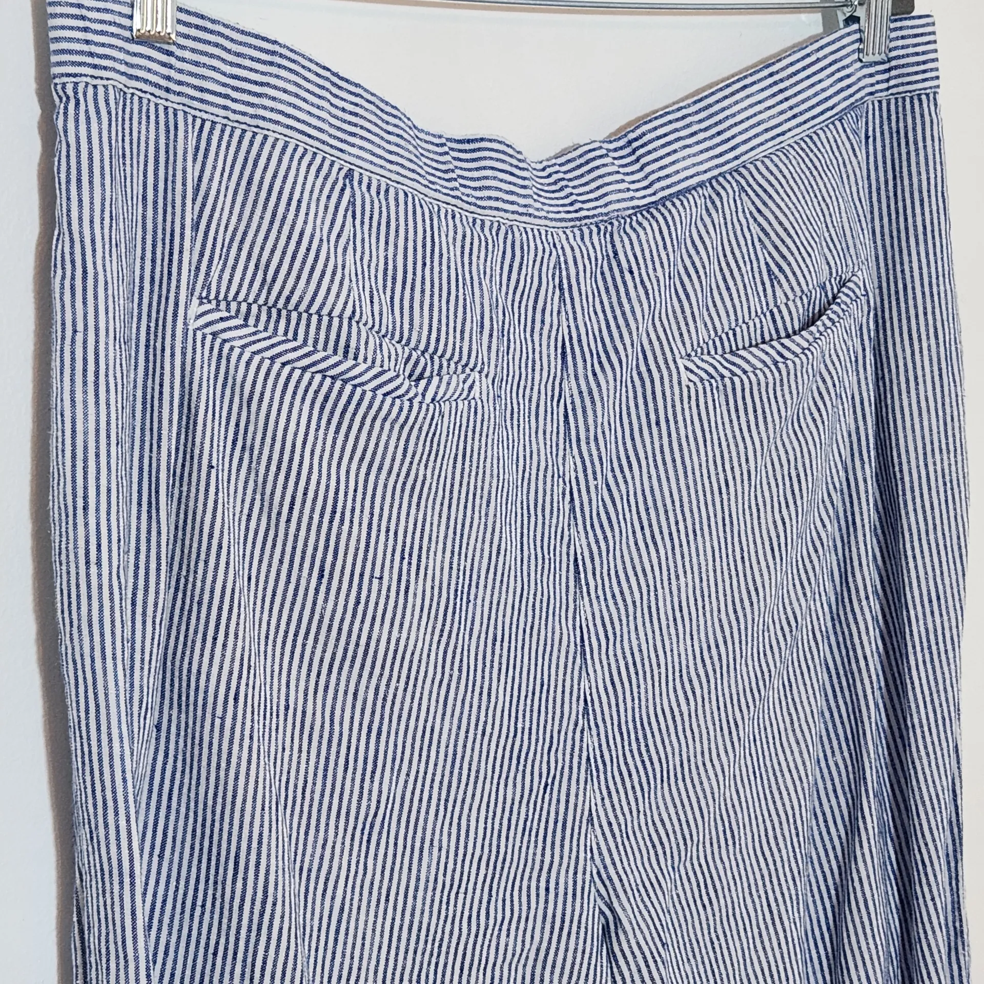 J. Jill Blue and White Striped Cropped Wide Leg Linen Pants Size XL Tall - Image 6